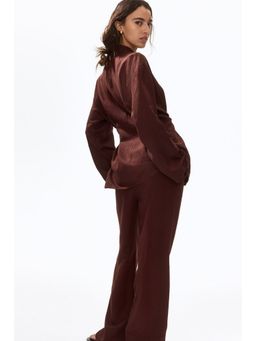 H&M - Women Brown Wide Linen-Blend Pull-On Trousers