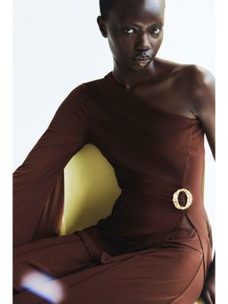 H&M - Women Brown Draped One-Shoulder Top