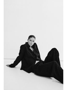 H&M - Women Black Crinkled Pull-On Trousers