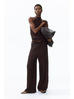 H&M - Women Brown Crinkled Pull-On Trousers