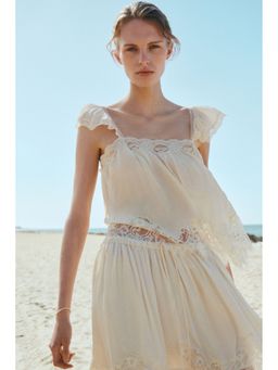 H&M - Women Yellow Lace-Trimmed Viscose Mini Skirt