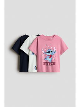 H&M - Girls Pink 3-Pack Printed Jersey Tops