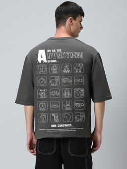 Bewakoof - Men's Grey Safari Graphic Printed Super Loose Fit T-shirt