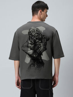 Bewakoof - Official DC Men's Grey Joker Card Graphic Printed Super Loose Fit T-shirt