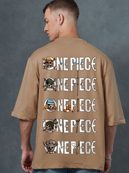 Bewakoof - Men's Ginger Root Brown One Piece Graphic Printed Super Loose Fit T-shirt