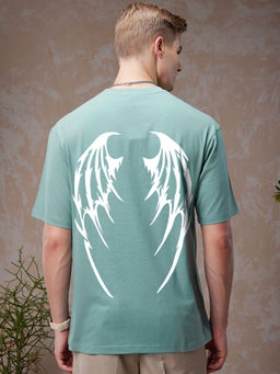 Bewakoof - American Pima Men's Arctic Green Fly High Graphic Printed Oversized T-shirt