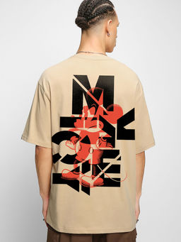 Bewakoof - Official Disney Men's Ginger Root Mickey Graphic Printed Oversized T-shirt