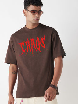 Bewakoof - Air 1.0 Men's Chocolate Brown chaos Typography Oversized T-shirt