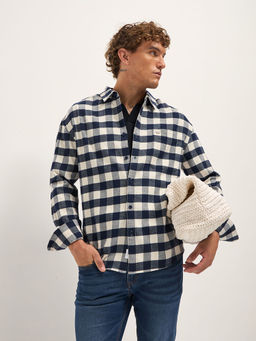 The Bear House - Mens Relax Fit Blue Cotton Shirt