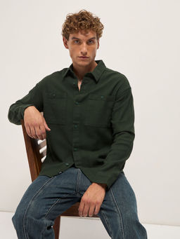 The Bear House - Mens Relax Fit Green Cotton Overshirt