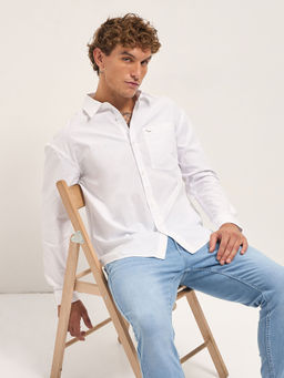 The Bear House - Mens Relax Fit White Cotton Shirt