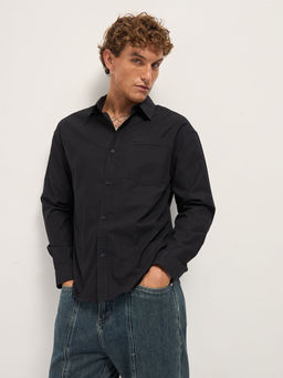 The Bear House - Mens Relax Fit Black Cotton Shirt