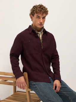 The Bear House - Mens Relax Fit Maroon Cotton Overshirt