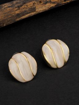 E2O - Self Design White Stone Gold Plated Stud Earring