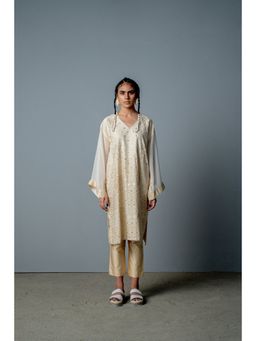 POOJA RAJGARHIA GUPTA - Ivory Gold Mosaic Pheran Kurta with Pant (Set of 2)