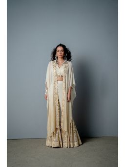 POOJA RAJGARHIA GUPTA - Ivory Gold Mosaic Sharara with Top and Cape (Set of 3)
