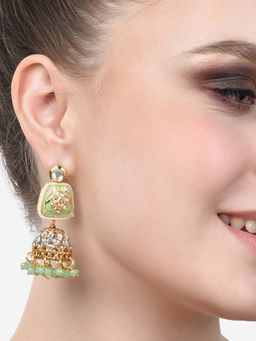 Zaveri Pearls - Green Meenakari Ethnic Kundan & Beads Jhumki Earrings-ZPFK14710