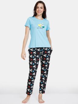 Zivame - Zivame Color Me Happy Knit Cotton Pyjama Set-Jet Black