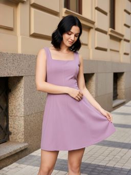 ZUMMER - Lavender Square Neck Short Flared Dress