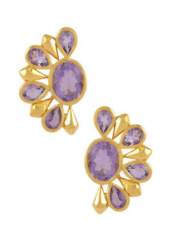 Tribe Amrapali - Sterling Silver Gold Plated Amethyst Floral Ear Studs