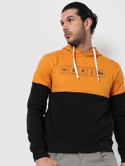 Campus Sutra - Men Color Blocked Printed Hooded Sweatshirt