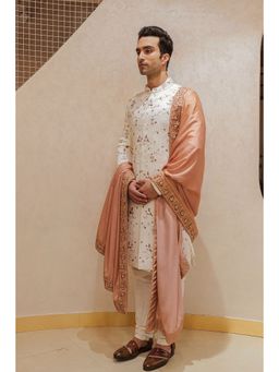 Jatin Malik - The Regal White Sherwani (Set of 4)