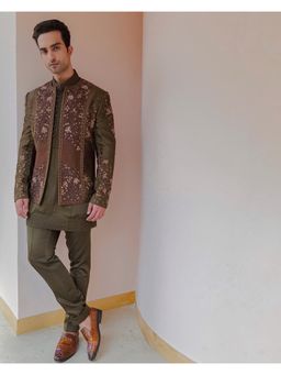 Jatin Malik - The Dolce Olive Short Jacket (Set of 3)