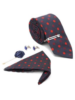 Louis Stitch - Men Navy Blue Red Woven Design Accessory Gift Set