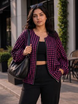 Qurvii - Black and Pink Houndstooth Jacket