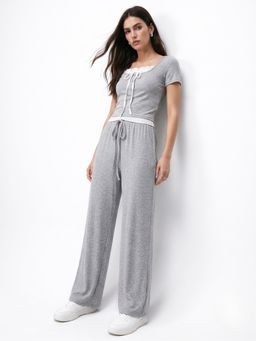 Outzidr - Grey Lace Inserts T-Shirt With Joggers Co-Ord Set