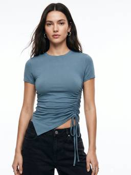 Outzidr - Teal Fitted Top With Side Ruched Top
