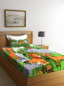 Chic Home - Kids 100% Premium Cotton Single Bed Sheet with One Pillow Covers (Jungle)