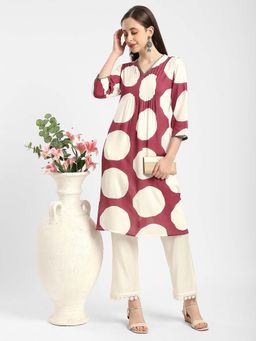 R&B - Maroon Rayon Flex A-Line Printed Kurta