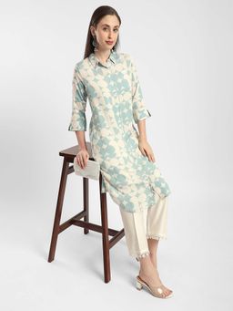 R&B - Blue Rayon Flex Straight Printed Kurta