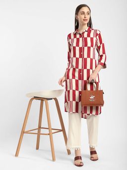 R&B - Mauve Rayon Flex Straight Printed Kurta