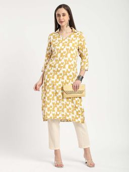 R&B - Mustard Rayon Straight Printed Kurta