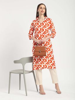 R&B - Rust Rayon Straight Printed Kurta