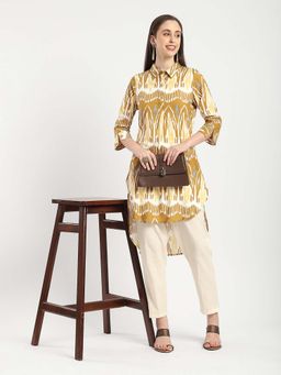 R&B - Mustard Rayon High Low Printed Kurta