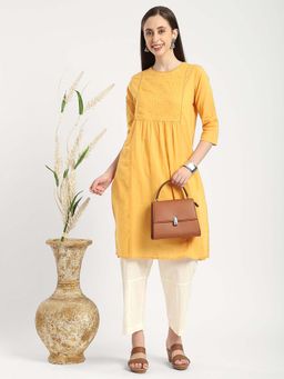 R&B - Mustard Cotton Slub Straight Embroidered Kurta