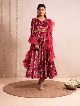 Gajra Gang - Mastani Maroon Anarkali Kurta With Dupatta GGSKD23 (Set of 2)
