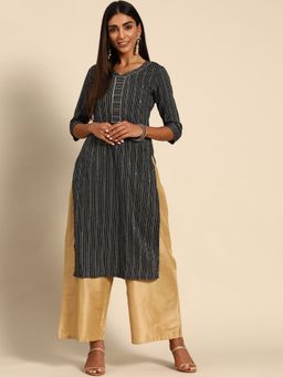 Gerua By Libas - Black Striped Cotton Kurta