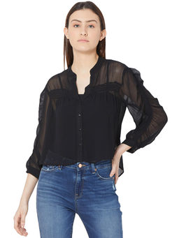 Spykar - Womens Regular Fit Solid Black Shirts