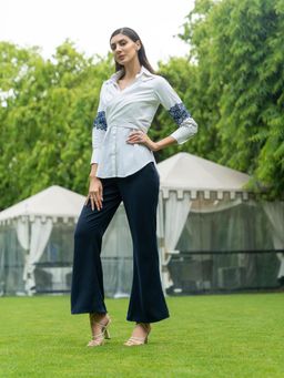 LABEL RUHBAB - White Premium Italian Cotton Shirt , Draped Tie Up Detail