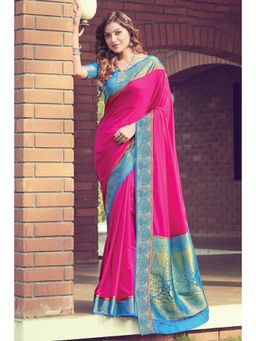 Sangam Prints - Pink Pure Silk Woven Work Traditional Saree with Unstitched Blouse