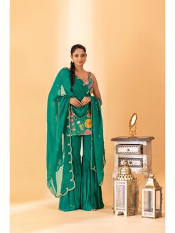 Sshilpa Samriya - Green Embroidered Sharara with Kurti and Dupatta (Set of 3)