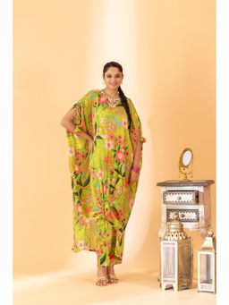 Sshilpa Samriya - Green Floral Printed Kaftan with Pant (Set of 2)