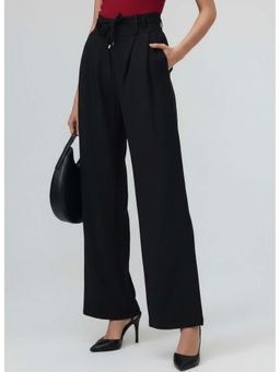 Twenty Dresses by Nykaa Fashion - Womens Black Relaxed Straight Fit High Rise Pleated Trouser
