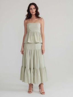Twenty Dresses by Nykaa Fashion - Womens Solid Green Top with Skirt