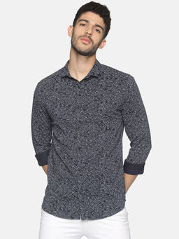 SHOWOFF - Mens Casual Navy Blue Slim Fit Full Shirt