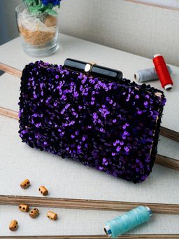 NR by Nidhi Rathi - Purple Embellished Sequined Box Clutch
